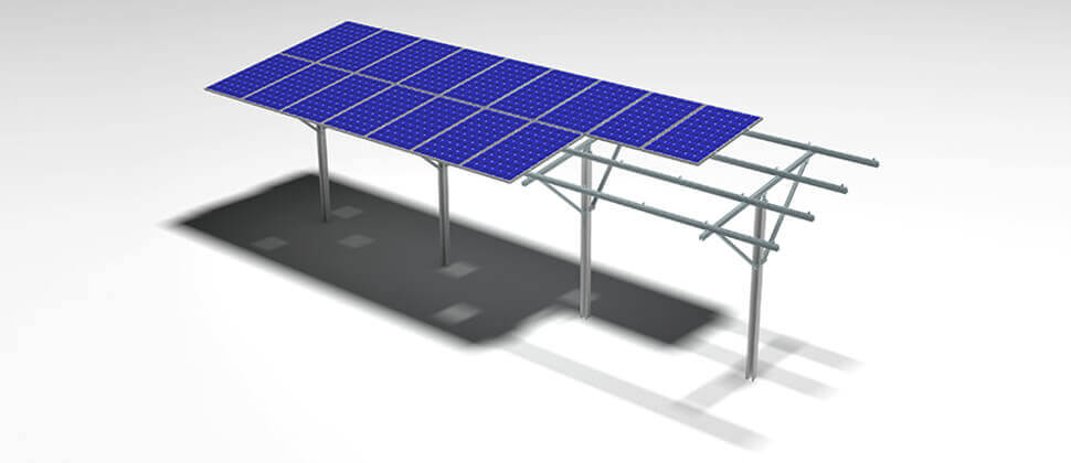 solar panel with single pole hat on hat structure